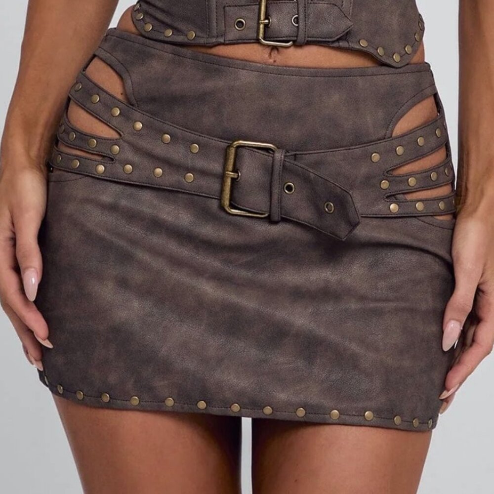 Outcast Rodeo Mini Skirt Chocolate Size M